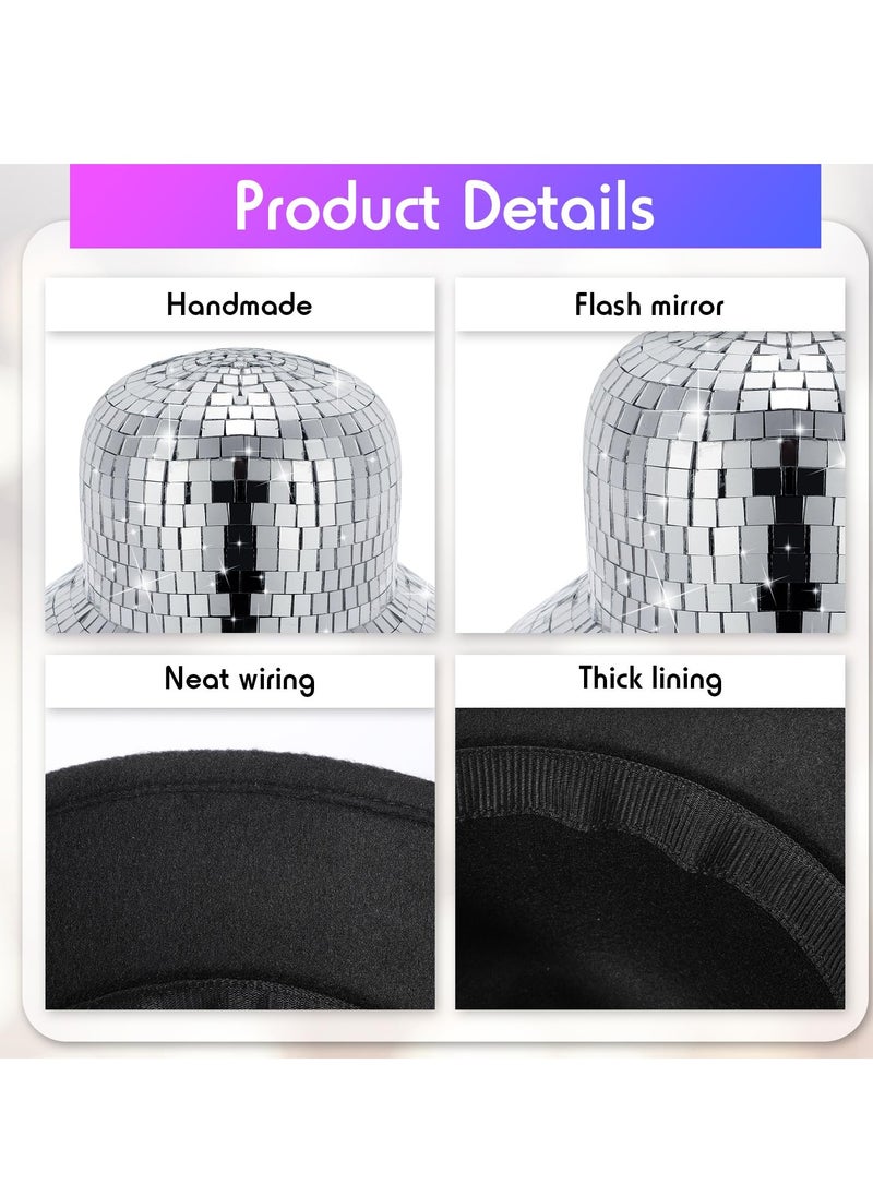Excefore - Disco Ball Hat, 2 Pcs Mirrored Sequin Silver Bucket Hat Disco Cowboy Hat Fisherman Hat Glitter Party Accessory Shining Dance Ball Caps, 1970s Disco Accessories for Nightlife Party(11 x 11 x 5.96 Inch) - Image 1