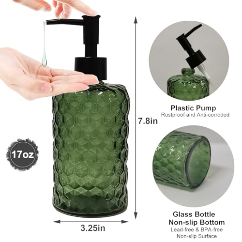 YYTSGG Green Glass Soap Dispenser with Plastic Pump, 17oz Liquid Hand Soap Dispenser for Kitchen & Bathroom, Great for Lotions, Essential Oil, Liquid Soaps - Image 2