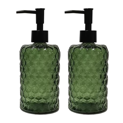YYTSGG Green Glass Soap Dispenser with Plastic Pump, 17oz Liquid Hand Soap Dispenser for Kitchen & Bathroom, Great for Lotions, Essential Oil, Liquid Soaps - Image 1