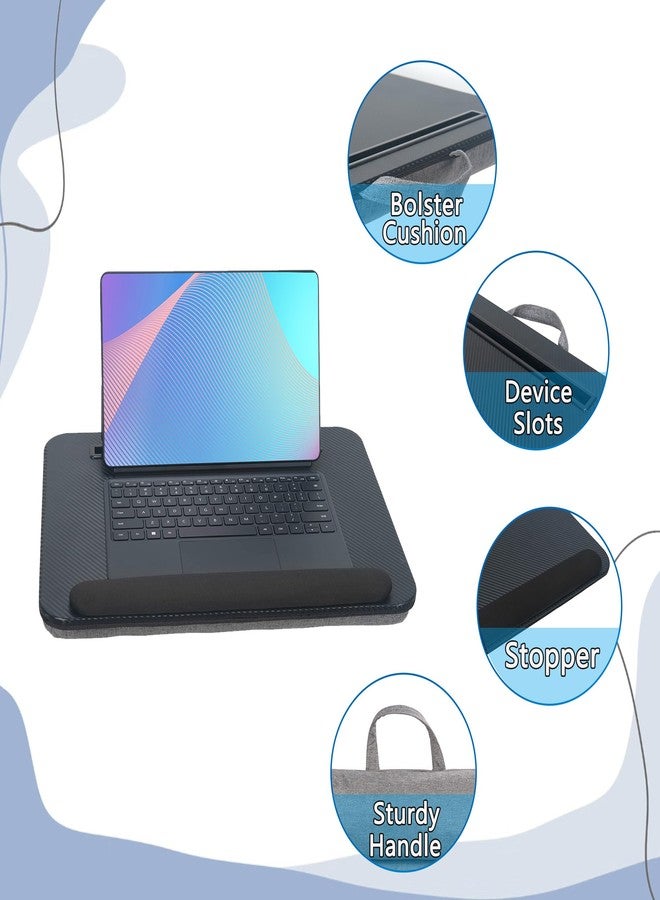 YUELAKE Lap Desk, Portable Laptop Desk Fits Up to 16“ Laptops, with Tablet Slot, Built-in Cushion, Great for Home & Office,Lap Desk for Laptop,Lap Desk with Cushion (Black with Wrist Rest, Medium) - Image 5