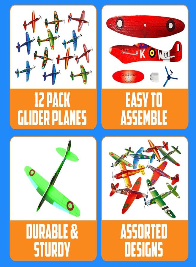 Bedwina Glider Planes Bulk 12-Pack 8-Inch Bomber Airplane Gliders for Kids, Foam Paper Airplane Kit For Birthday, Goodie Bag Stuffers Party Favors For Kids Great Paper Airplanes For Outdoor Flying Toy - Image 2