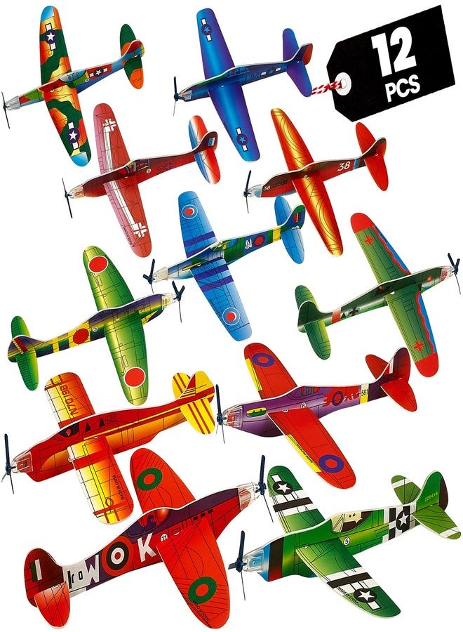 Bedwina Glider Planes Bulk 12-Pack 8-Inch Bomber Airplane Gliders for Kids, Foam Paper Airplane Kit For Birthday, Goodie Bag Stuffers Party Favors For Kids Great Paper Airplanes For Outdoor Flying Toy - Image 1