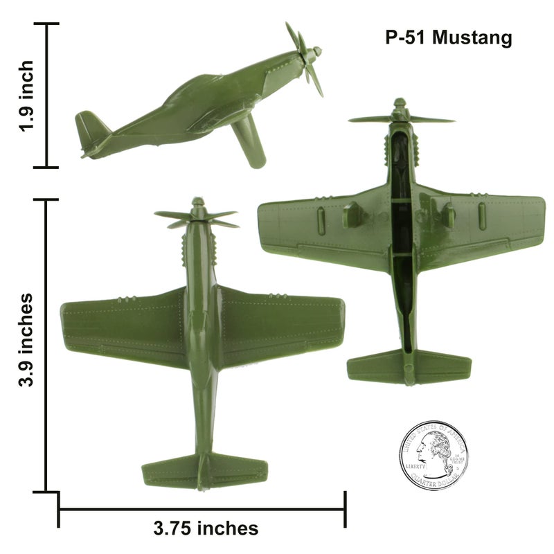 Tim Mee Toy TimMee WW2 Fighter Ace Planes - OD Green 9pc Plastic Army Men Airplanes USA Made - Image 2