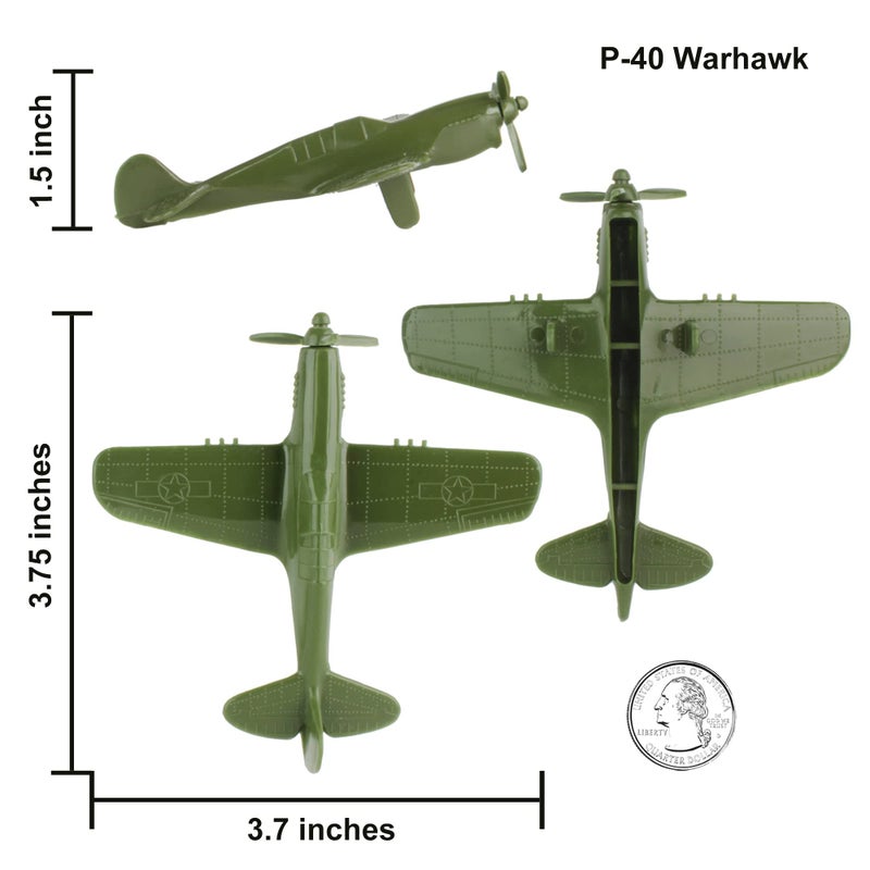 Tim Mee Toy TimMee WW2 Fighter Ace Planes - OD Green 9pc Plastic Army Men Airplanes USA Made - Image 3