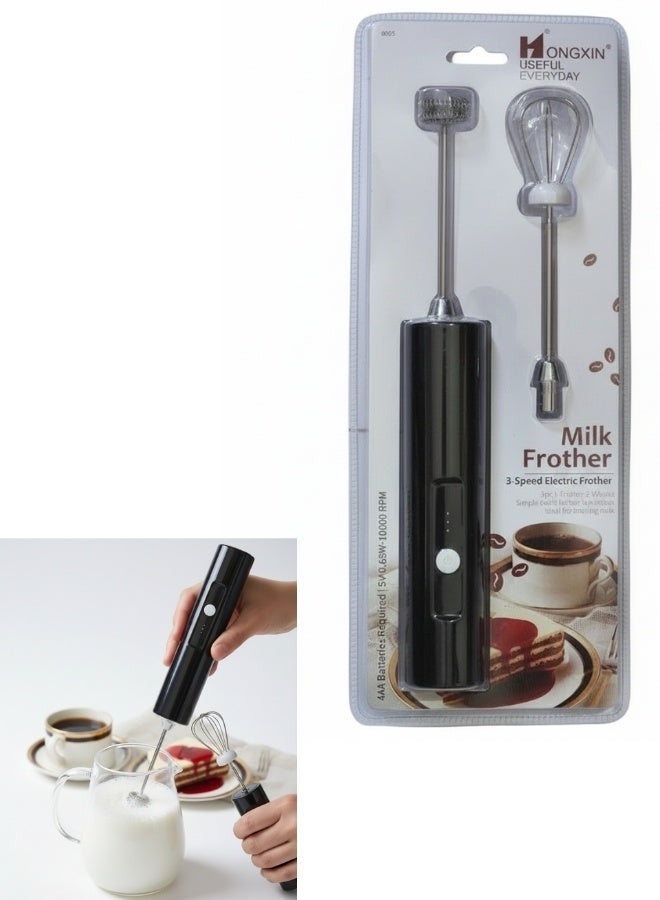 Hongxin Portable Milk Frother with 2 Stainless Steel Heads and 3 Speeds, Frothing Maker for Coffee, Latte, Cappuccino, Hot Chocolate, Matcha and Eggs (Black) - Image 1