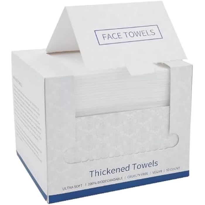 Thickened Disposable Face Towels 50 Count | Ultra-Soft, Biodegradable & Cruelty-Free | Dual-Texture 100% Viscose | Cleans Skin & Removes Makeup | For Skincare, Gym, Travel & More (10x12in) - Image 1