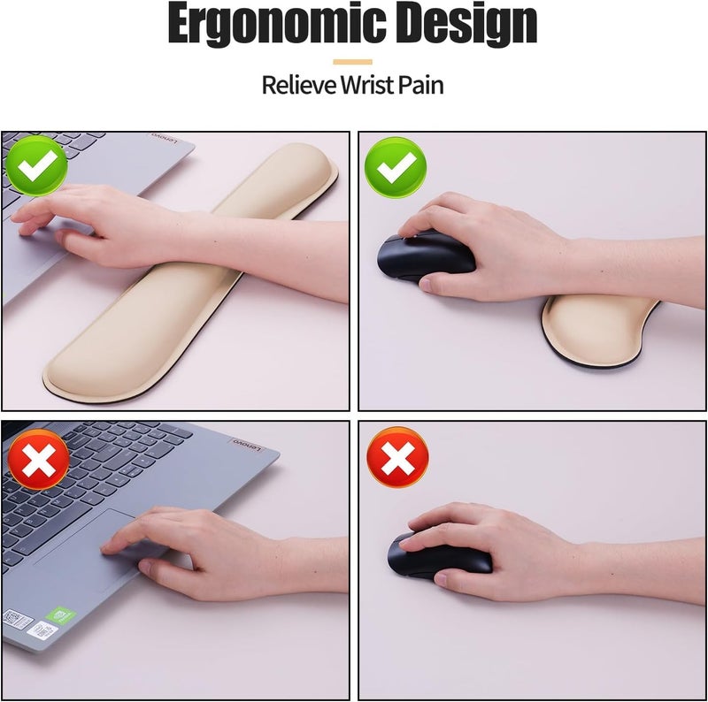 Bloss Leather Desk Pad and Keyboard Wrist Rest, Large Mouse Pad + Keyboard Pad+Mouse Wrist Support, Non-Slip Desk Mat Protector for Office, Home(27.6" x 13.8", Beige) - Image 3