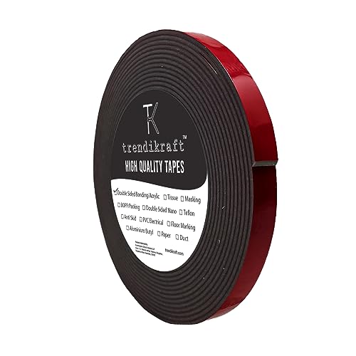 TRENDIKRAFT 5 Metre Double Sided Heavy Duty Bonding Acrylic Foam Attachment Tape for Strong Bonding, Interior and Exterior Use in Automotive, Superior Adhesive 3M + 2M (12MM X 2MM X 5M) - Image 1