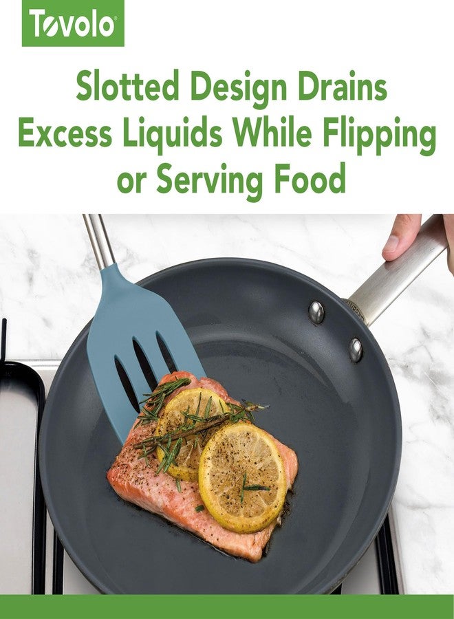 توفولو ملعقة تقليب سيليكون مثقبة من توفولو، بمقبض من الفولاذ المقاوم للصدأ، طولها 10 بوصات، لون أزرق داكن، مقاومة للحرارة، غير سامة وخالية من مادة BPA، أداة مطبخ، ملعقة تقليب سيليكون للبيض والفطائر بمقبض معدني للطهي - Image 5