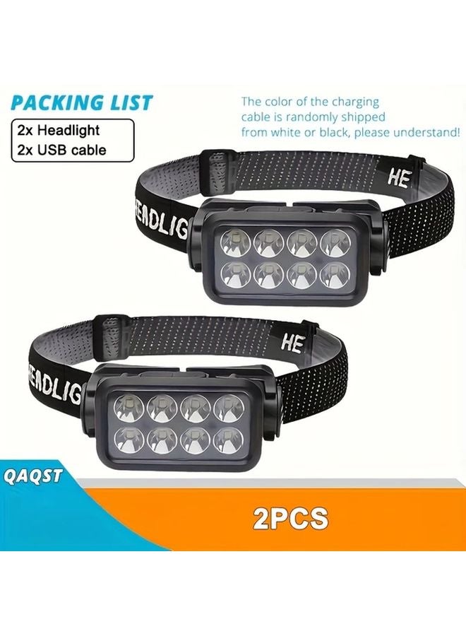 2pcs Rechargeable Motion Sensor Headlamp 8LED 5 Modes Lightweight Flashlight - Image 1