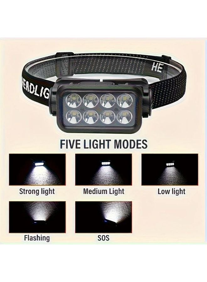 2pcs Rechargeable Motion Sensor Headlamp 8LED 5 Modes Lightweight Flashlight - Image 3