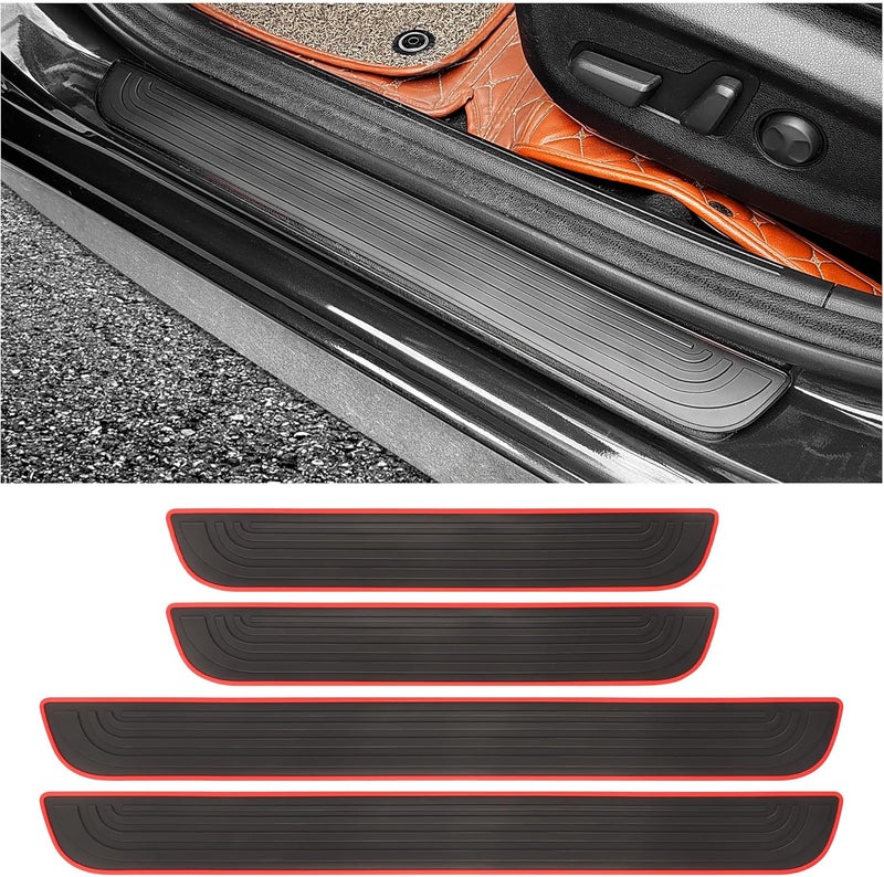 carleef 4PCS Car Door Sill Protector,Anti-Scratch Rubber Car Door Protector Edge Guards for Door Steps,Universal Waterproof Door Threshold Strips Exterior Accessories for Car Truck SU (Black+Red, Width 2.36") - Image 1