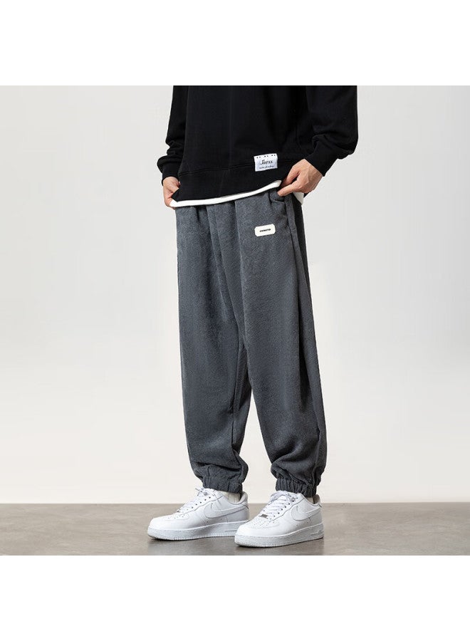 Foss Phil Men's Loose Fit Sports Jogger Pants Autumn Winter Nine-point Casual Trousers Men's Clothing Kp118 Dark Grey M - Image 2