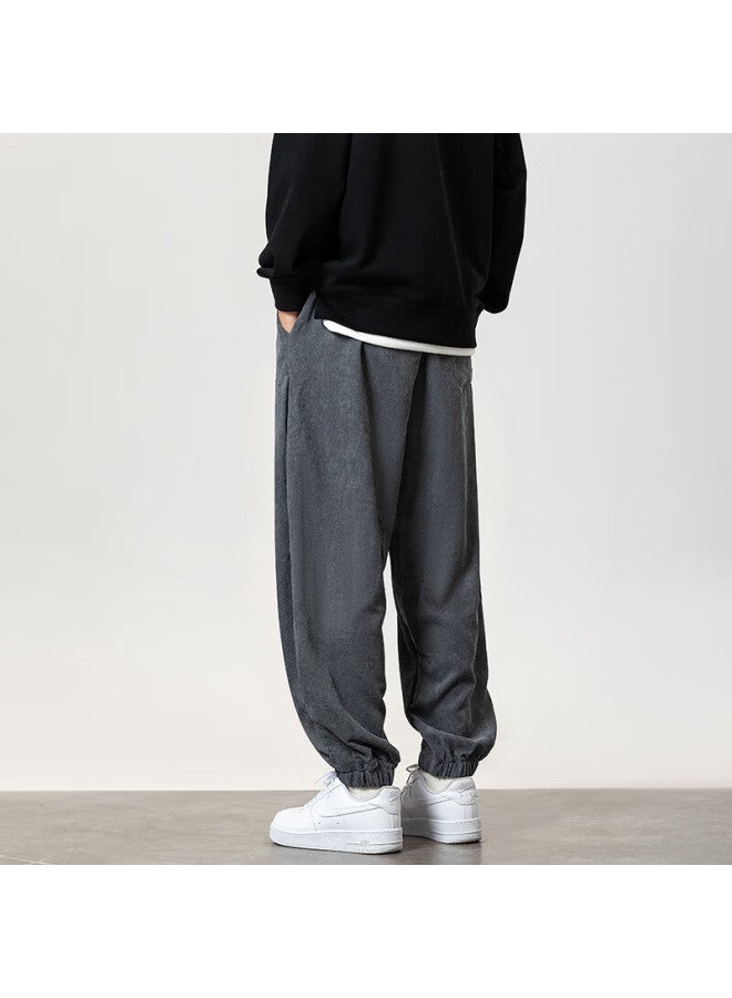 Foss Phil Men's Loose Fit Sports Jogger Pants Autumn Winter Nine-point Casual Trousers Men's Clothing Kp118 Dark Grey M - Image 1