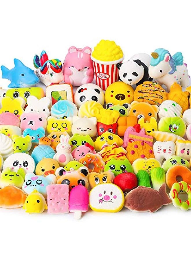 WATINC - Random 70Pcs Squeeze Toys Birthday Gifts For Kids Party Favors Slow Rising Simulation Bread Squeeze Stress Relief Toys Goodie Bags Egg Filler Keychain Phone Straps 1 Jumbo Squeeze Include - Image 1