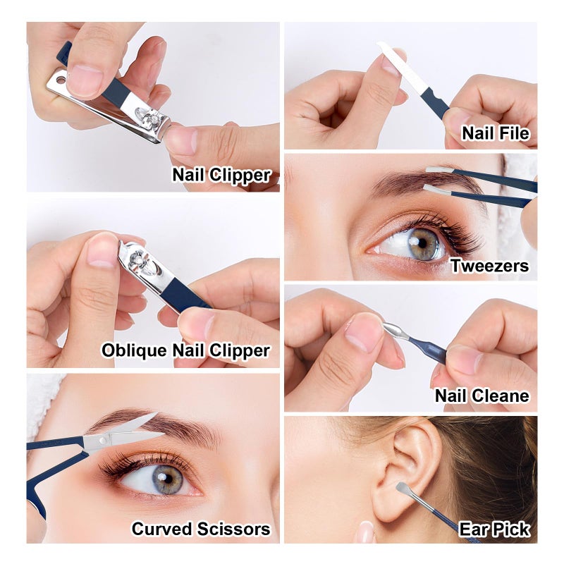 LifHap Manicure Set-Stainless Steel Nail Care Set-Professional 7 in 1 Ingrown Toenail Clipper Grooming Tool-Pedicure Kit & Toe Nail Cutter-Thick Nail Scissors Toiletries with Cuticle Trimmer (Blue) - Image 3