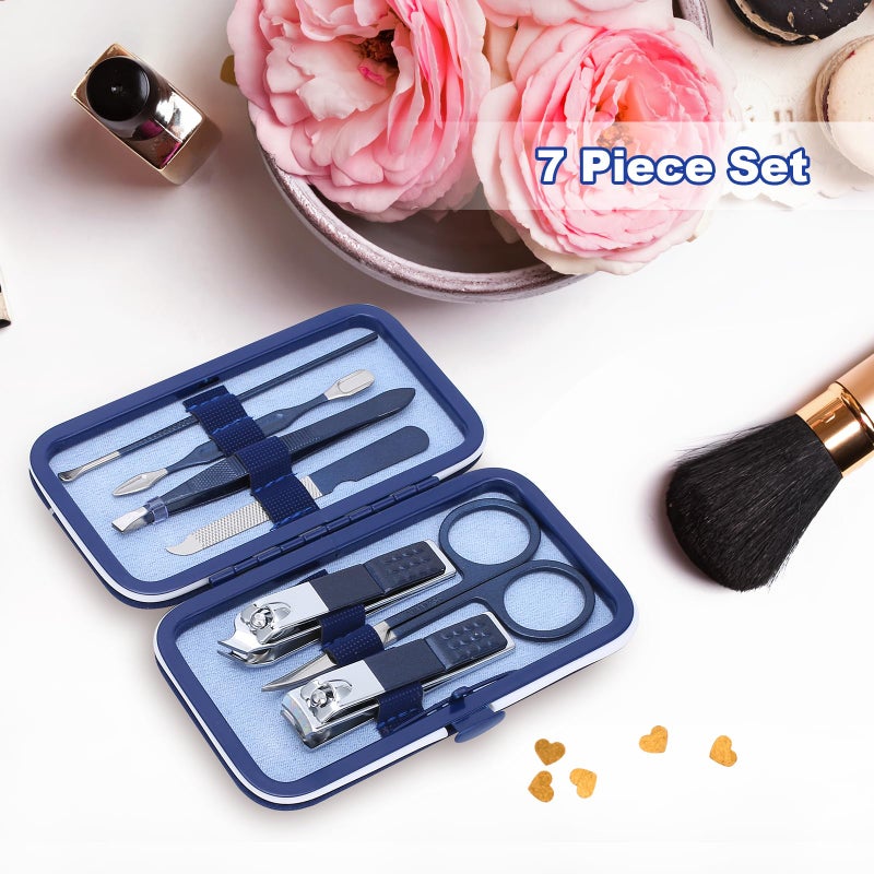 LifHap Manicure Set-Stainless Steel Nail Care Set-Professional 7 in 1 Ingrown Toenail Clipper Grooming Tool-Pedicure Kit & Toe Nail Cutter-Thick Nail Scissors Toiletries with Cuticle Trimmer (Blue) - Image 4