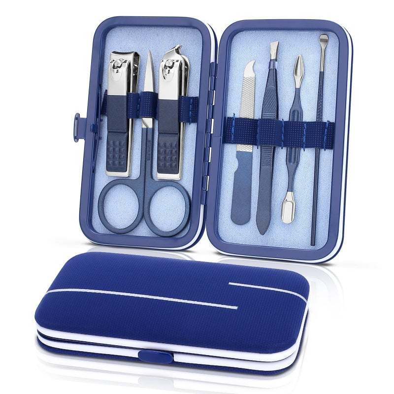 LifHap Manicure Set-Stainless Steel Nail Care Set-Professional 7 in 1 Ingrown Toenail Clipper Grooming Tool-Pedicure Kit & Toe Nail Cutter-Thick Nail Scissors Toiletries with Cuticle Trimmer (Blue) - Image 1