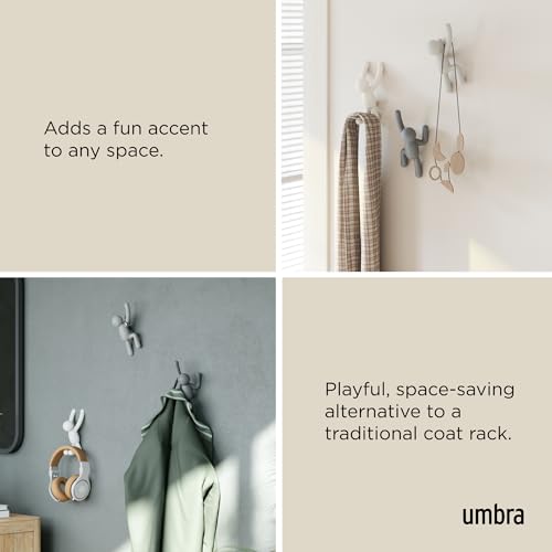 Umbra Buddy Decorative Wall Mounted Hanging Coats, Scarves, Bags, Purses, Backpacks, Towels and More, Pack of 3, Grey Hook, Plastic - Image 4