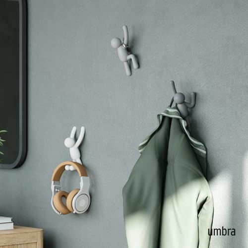 Umbra Buddy Decorative Wall Mounted Hanging Coats, Scarves, Bags, Purses, Backpacks, Towels and More, Pack of 3, Grey Hook, Plastic - Image 2