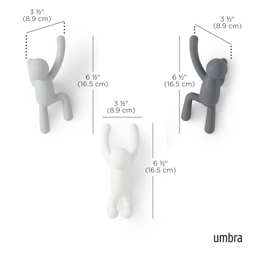 Umbra Buddy Decorative Wall Mounted Hanging Coats, Scarves, Bags, Purses, Backpacks, Towels and More, Pack of 3, Grey Hook, Plastic - Image 3