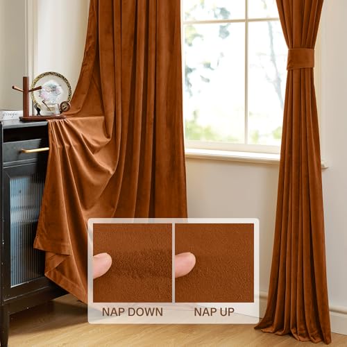 StangH Fall Curtains Burnt Orange Velvet Curtains Luxury Terracotta Thermal Insulated Room Darkening Bedroom Window Drapes for Living Room, Holiday Home Decor for Backdrops, W52 x L84, 2 Panels - Image 4