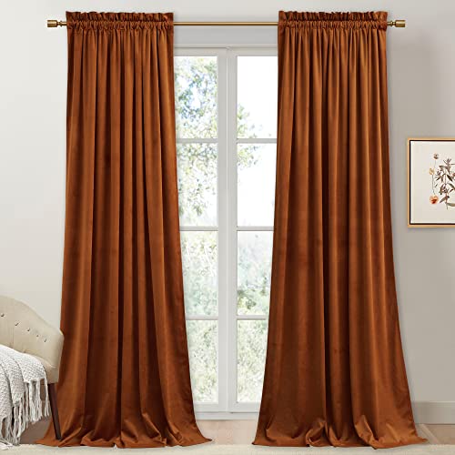 StangH Fall Curtains Burnt Orange Velvet Curtains Luxury Terracotta Thermal Insulated Room Darkening Bedroom Window Drapes for Living Room, Holiday Home Decor for Backdrops, W52 x L84, 2 Panels - Image 1