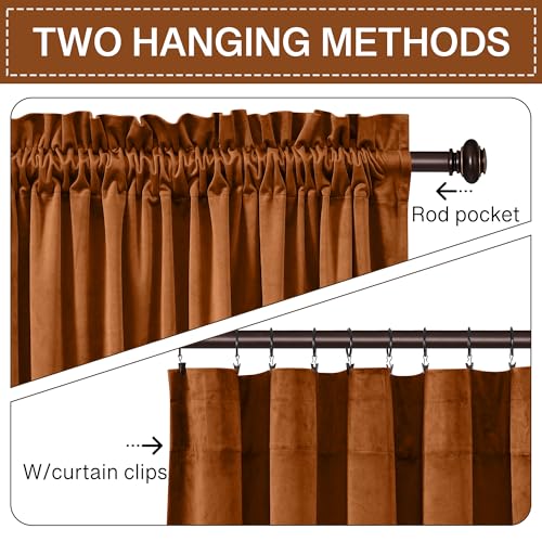 StangH Fall Curtains Burnt Orange Velvet Curtains Luxury Terracotta Thermal Insulated Room Darkening Bedroom Window Drapes for Living Room, Holiday Home Decor for Backdrops, W52 x L84, 2 Panels - Image 3
