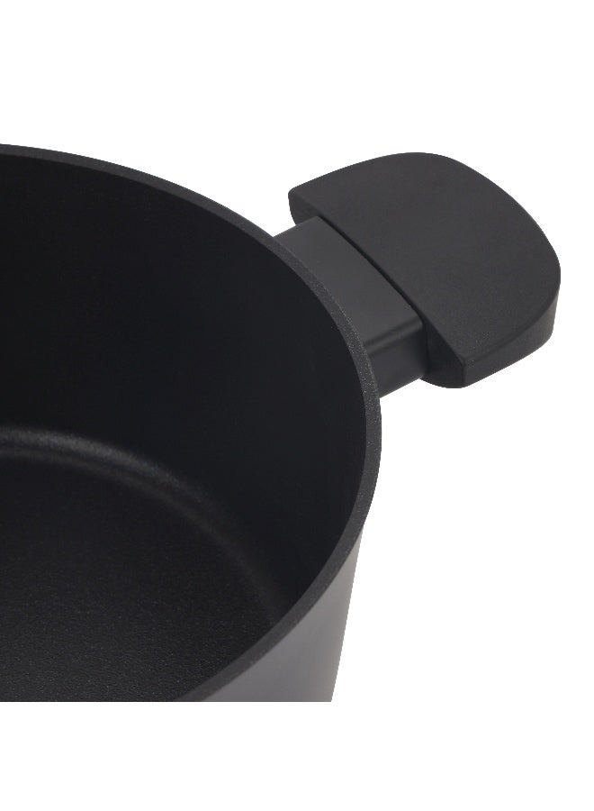 Royalford 20 cm Premium Diamond Series Aluminum Casserole- RF12631/ with Swiss Made PFLOUN Nonstick, 5 Layer Construction/ Heat Resistant Bakelite Handles and Knobs, Tempered Glass Lid, Eco-Friendly/ Perfect for Stews, Soups, Curries, Pastas, etc./ Black, 1 Year Warranty - Image 4