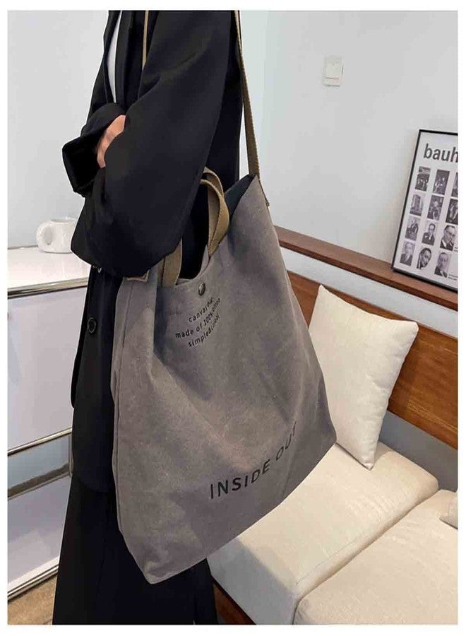 Sumleno Women Large Canvas Tote Handbags Casual Shoulder Work Bag Crossbody Top Handle Vintage Grunge Hobo Bag (Gray,One Size) - Image 2