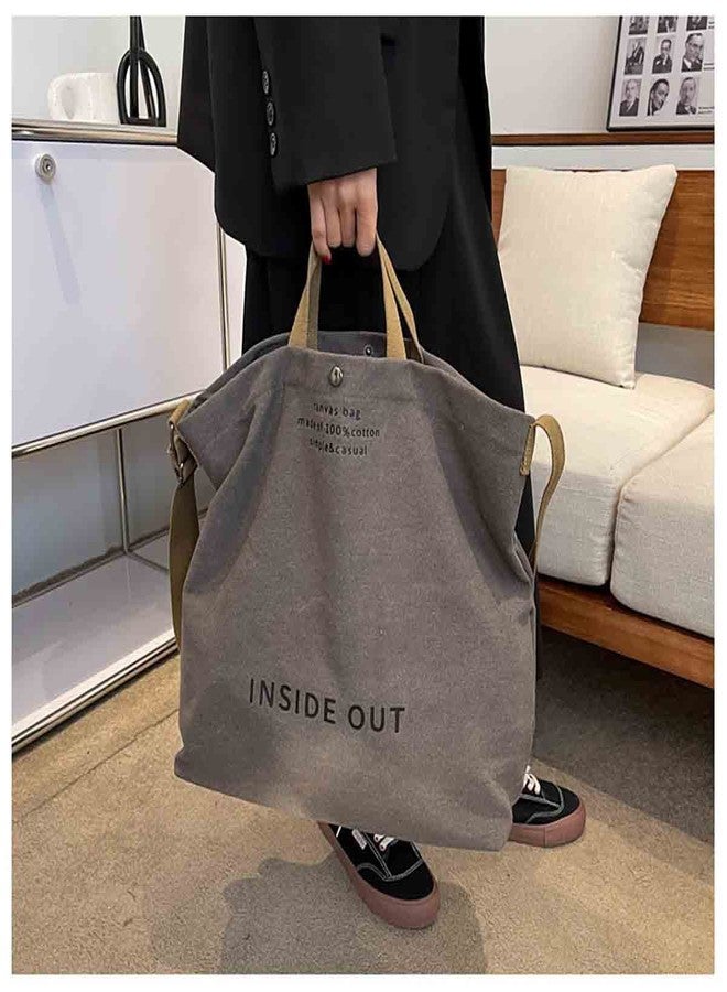 Sumleno Women Large Canvas Tote Handbags Casual Shoulder Work Bag Crossbody Top Handle Vintage Grunge Hobo Bag (Gray,One Size) - Image 3