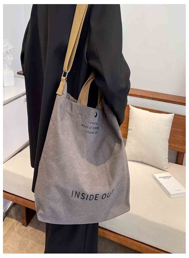 Sumleno Women Large Canvas Tote Handbags Casual Shoulder Work Bag Crossbody Top Handle Vintage Grunge Hobo Bag (Gray,One Size) - Image 4