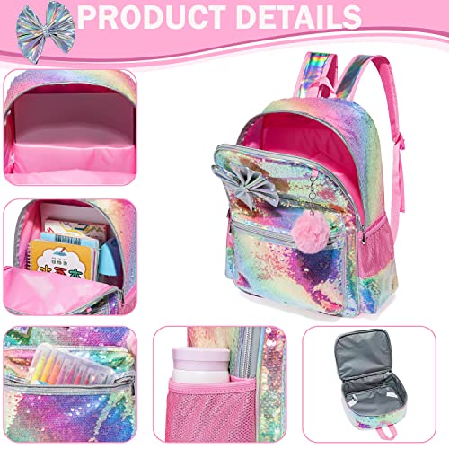 Meetbelify Bowknot Backpack for Girls School Backpacks Kids Cute Sequin Bookbag for Elementary Kindergarten with Lunch Box Pencil Case for Girls 5-12 Years Old - Image 4