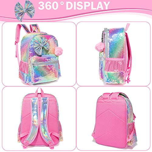 Meetbelify Bowknot Backpack for Girls School Backpacks Kids Cute Sequin Bookbag for Elementary Kindergarten with Lunch Box Pencil Case for Girls 5-12 Years Old - Image 3