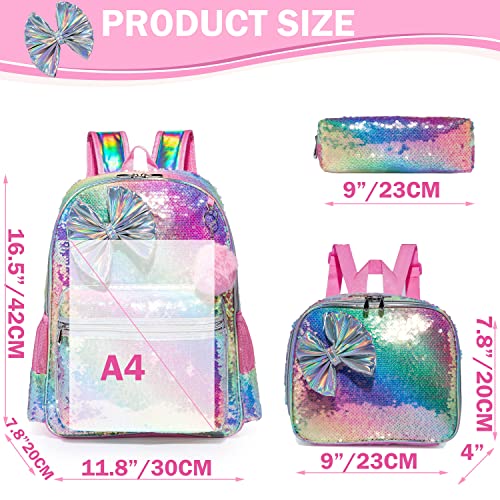 Meetbelify Bowknot Backpack for Girls School Backpacks Kids Cute Sequin Bookbag for Elementary Kindergarten with Lunch Box Pencil Case for Girls 5-12 Years Old - Image 2