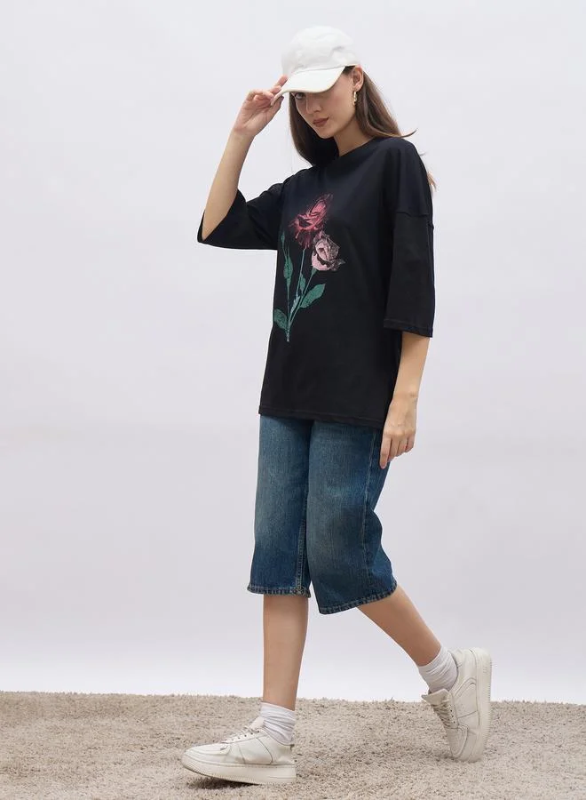 Styli Styli Black Graphic Print Oversized T-Shirt