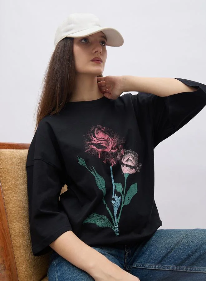 Styli Styli Black Graphic Print Oversized T-Shirt