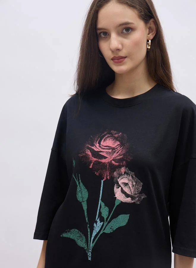 Styli Styli Black Graphic Print Oversized T-Shirt