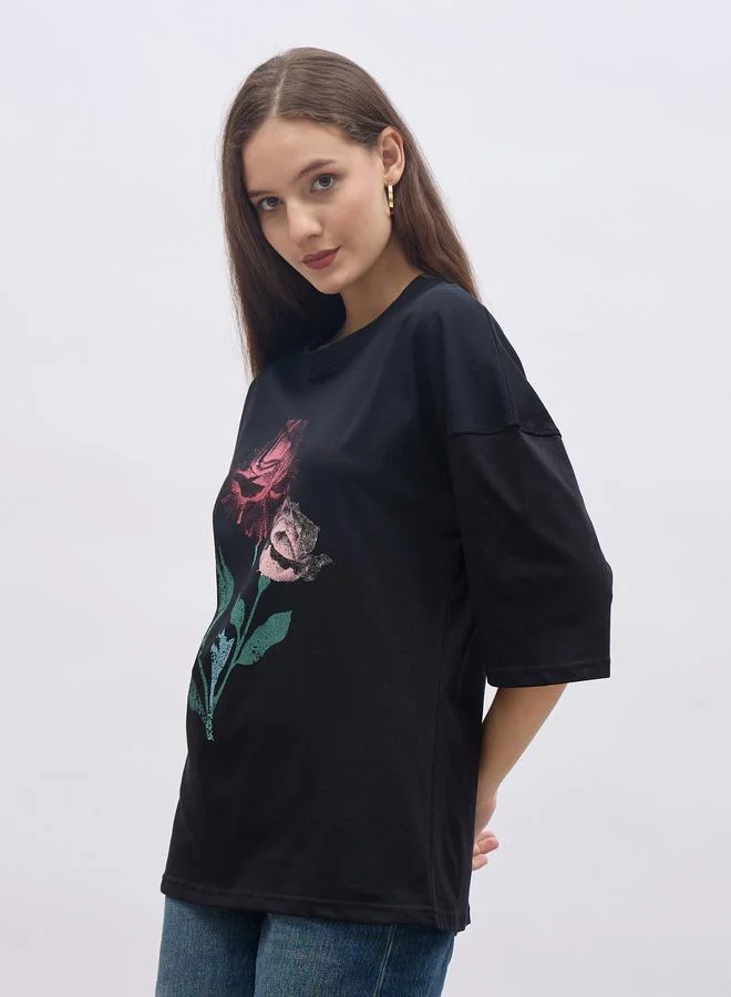 Styli Styli Black Graphic Print Oversized T-Shirt