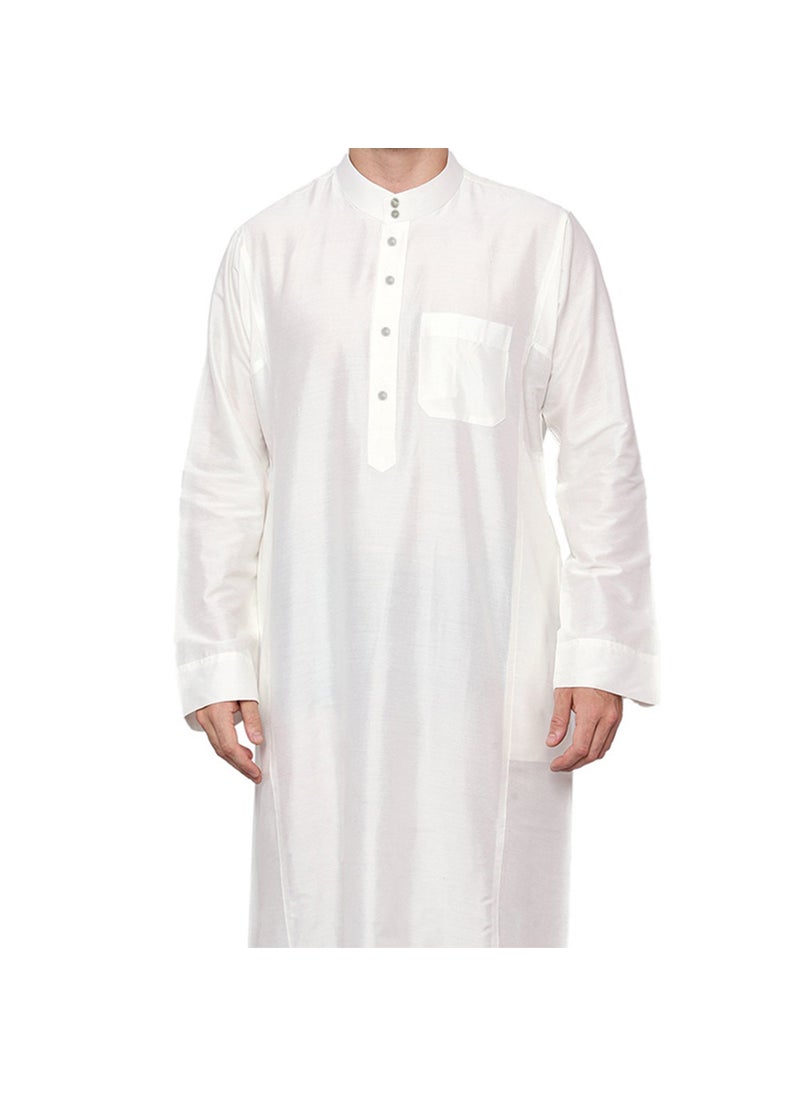 Generic - Polyester Mens Robe Qatar Stand Collar Design with Pockets Black - Image 1