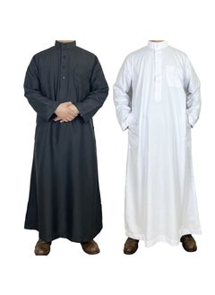 Generic Polyester Mens Robe Qatar Stand Collar Design with Pockets Black  - Image 4