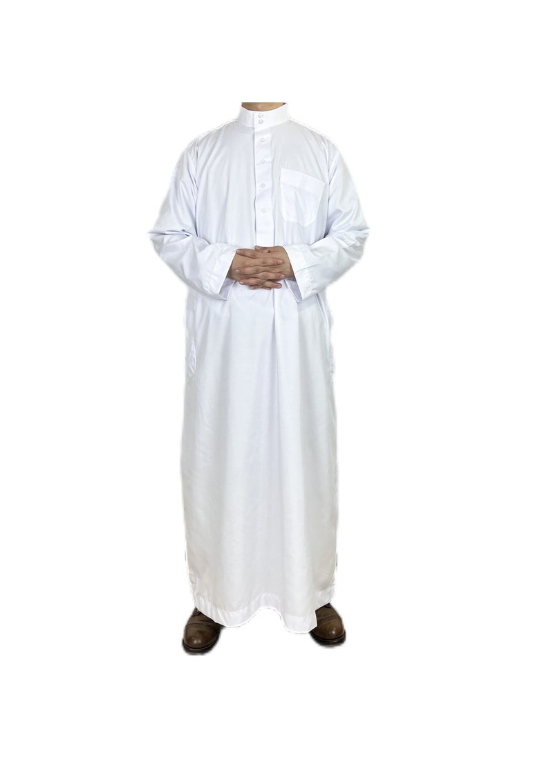 Generic Polyester Mens Robe Qatar Stand Collar Design with Pockets Black  - Image 2