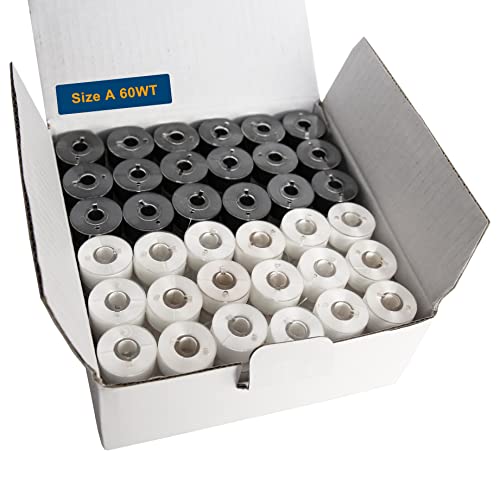 HimaPro 144 PreWound Bobbins for Embroidery and Sewing Machines Class 15 Size A (SA156) Plastic Sided 60 WT Polyester Sewing Thread(72 Black& 72 White) - Image 1