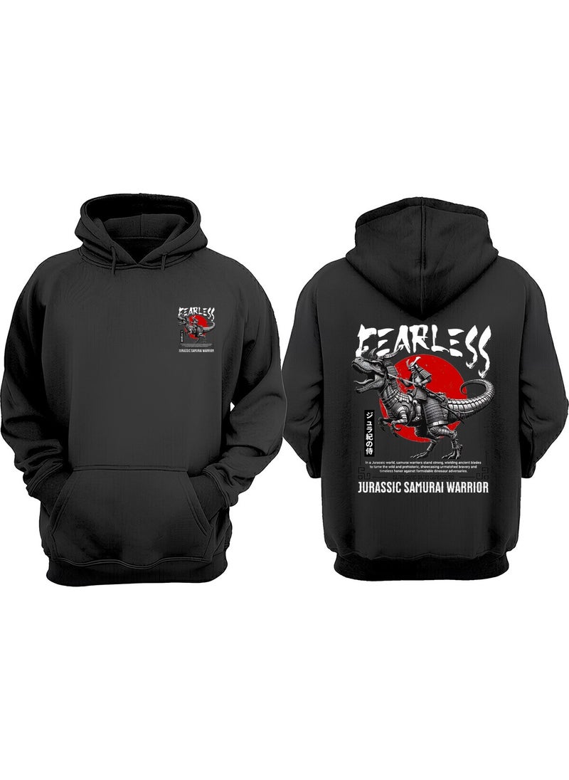 The Wert - Unisex Fearless Jurassic Samurai Warrior Design Front Back Printed Regular Fit Black Sweatshirt - Image 1