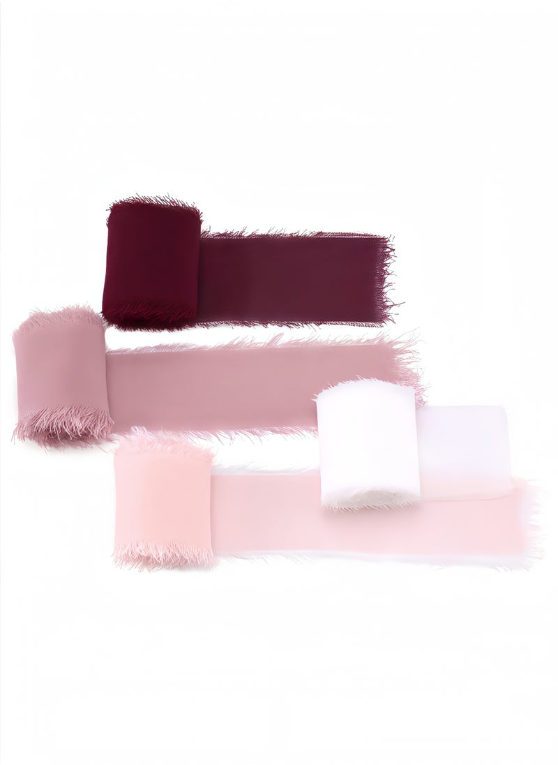 Peachjoy Handmade Fringe Chiffon Silk Ribbon Ribbons Set for Wedding Invitations, Bridal Bouquets, Gifts Wrapping, DIY Crafts 4 Rolls (Burgundy/Dusty Rose/Mauve/Pink)  - Image 1