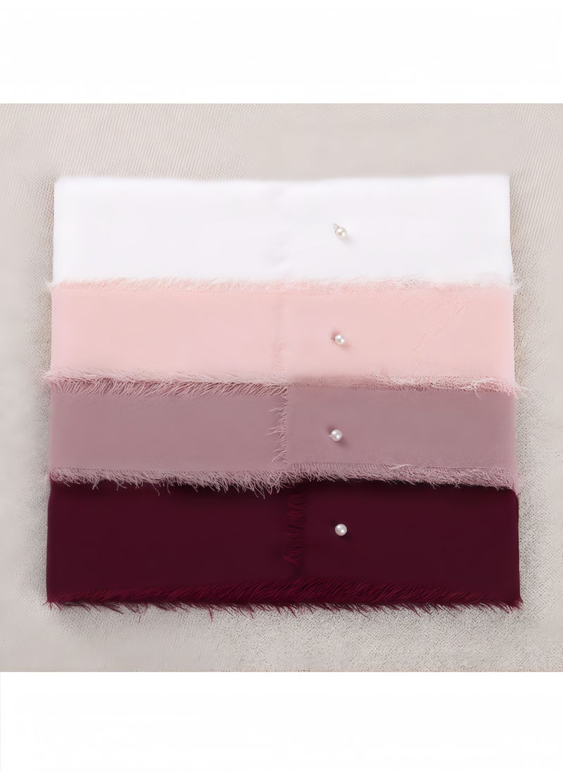 Peachjoy Handmade Fringe Chiffon Silk Ribbon Ribbons Set for Wedding Invitations, Bridal Bouquets, Gifts Wrapping, DIY Crafts 4 Rolls (Burgundy/Dusty Rose/Mauve/Pink)  - Image 4