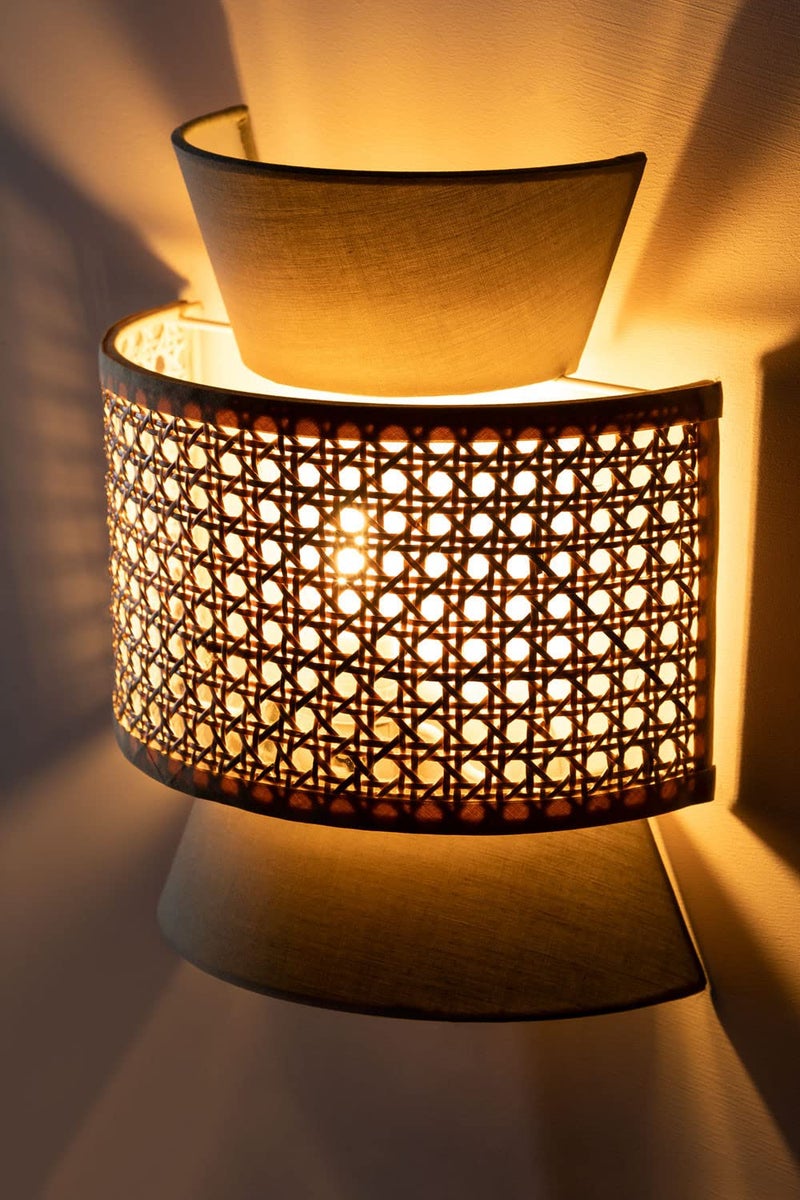 AKWAY Bamboo Wall Lamps for Living rooms Rattan and Cane Webbing wall lamps for Bedroom Wicker Wall lamps for home Decoration Bulb not Included Dark Green - Image 2