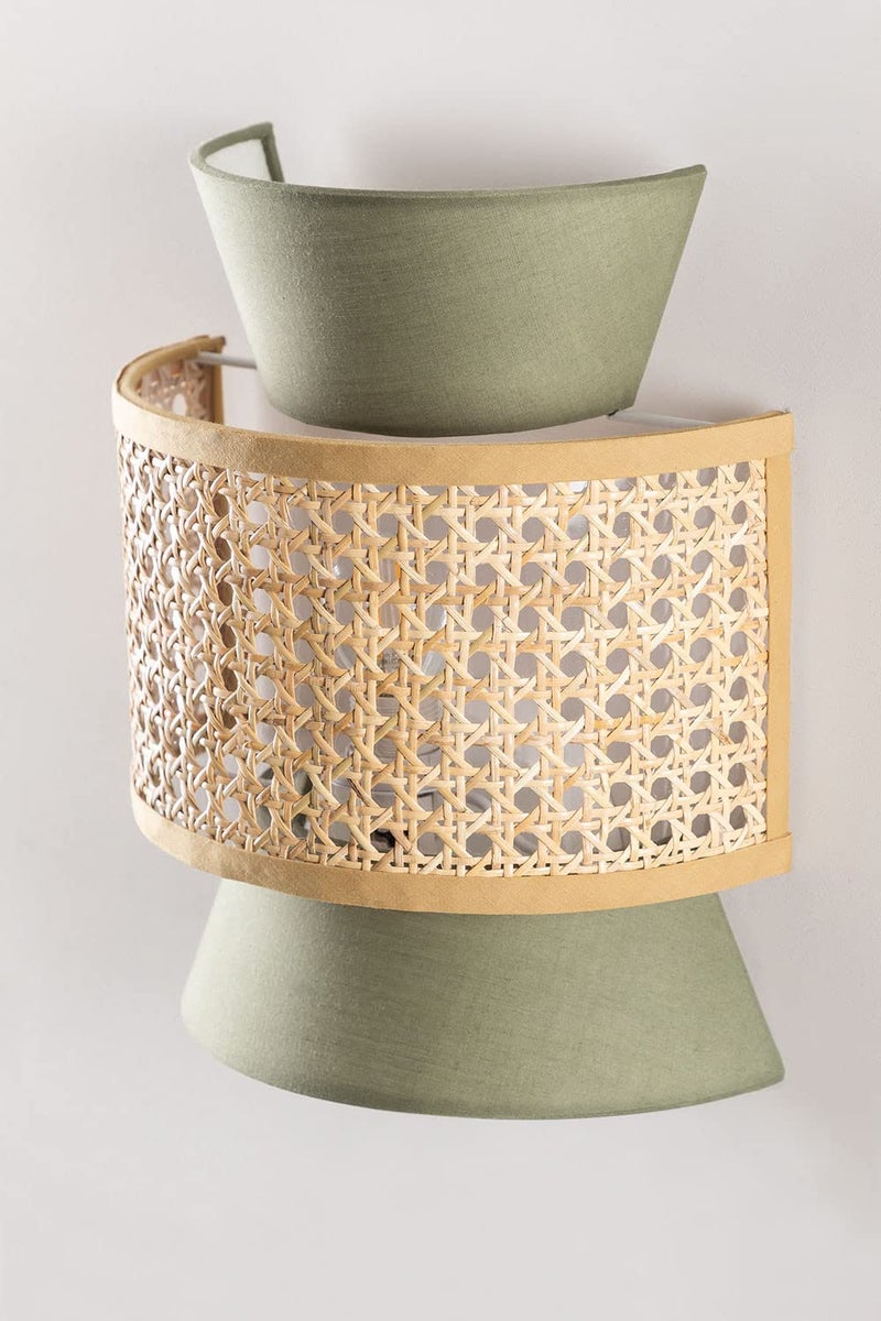AKWAY Bamboo Wall Lamps for Living rooms Rattan and Cane Webbing wall lamps for Bedroom Wicker Wall lamps for home Decoration Bulb not Included Dark Green - Image 3