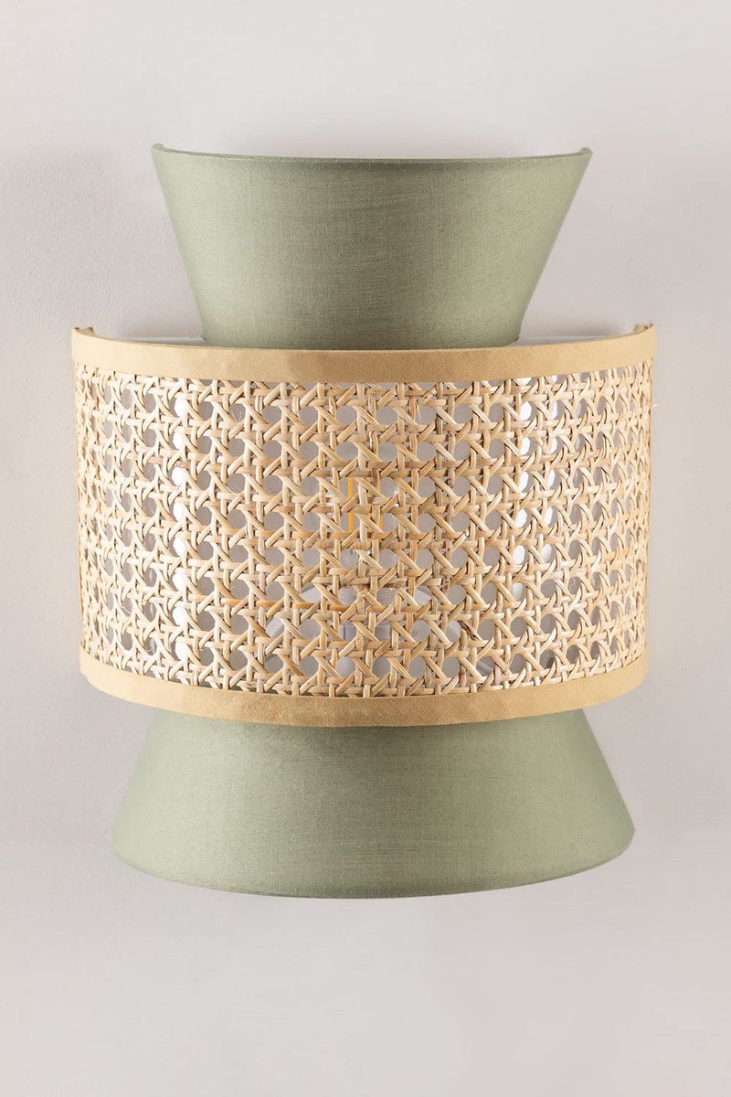 AKWAY Bamboo Wall Lamps for Living rooms Rattan and Cane Webbing wall lamps for Bedroom Wicker Wall lamps for home Decoration Bulb not Included Dark Green - Image 1