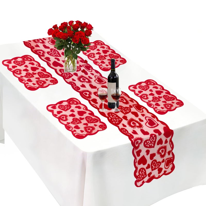 Labrostar 5Pack Valentines Day Decorations Valentine's Day Table Runner Red Heart Lace Table Runner for Valentines Day Decor Anniversary Engagement Wedding Home Table Romantic Decorations 13x72 - Image 1